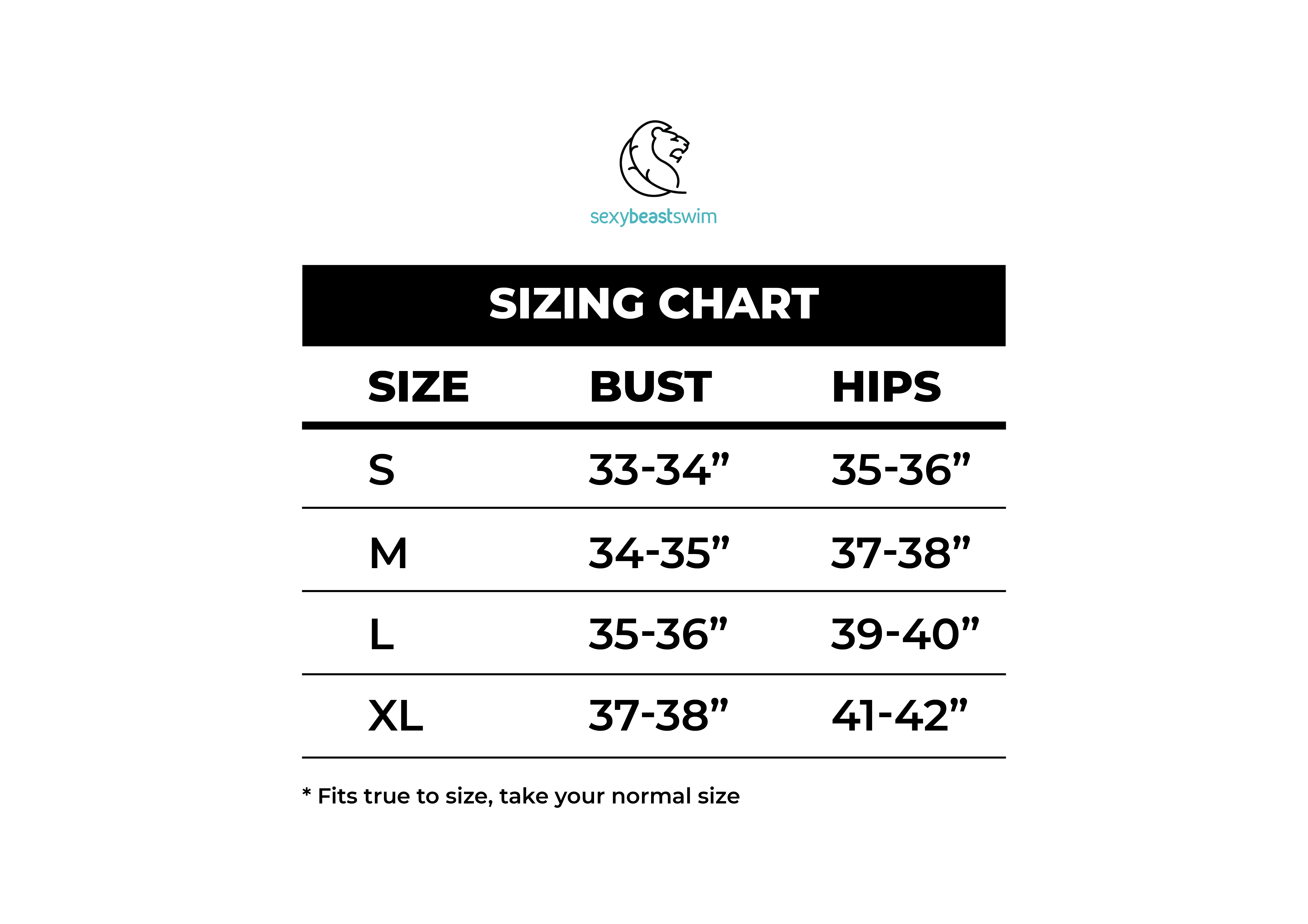 Sexy Beast Swim Size Chart | Sexy Beast
